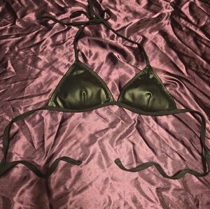 Black Faux Leather Triangle Tie Bikini Top